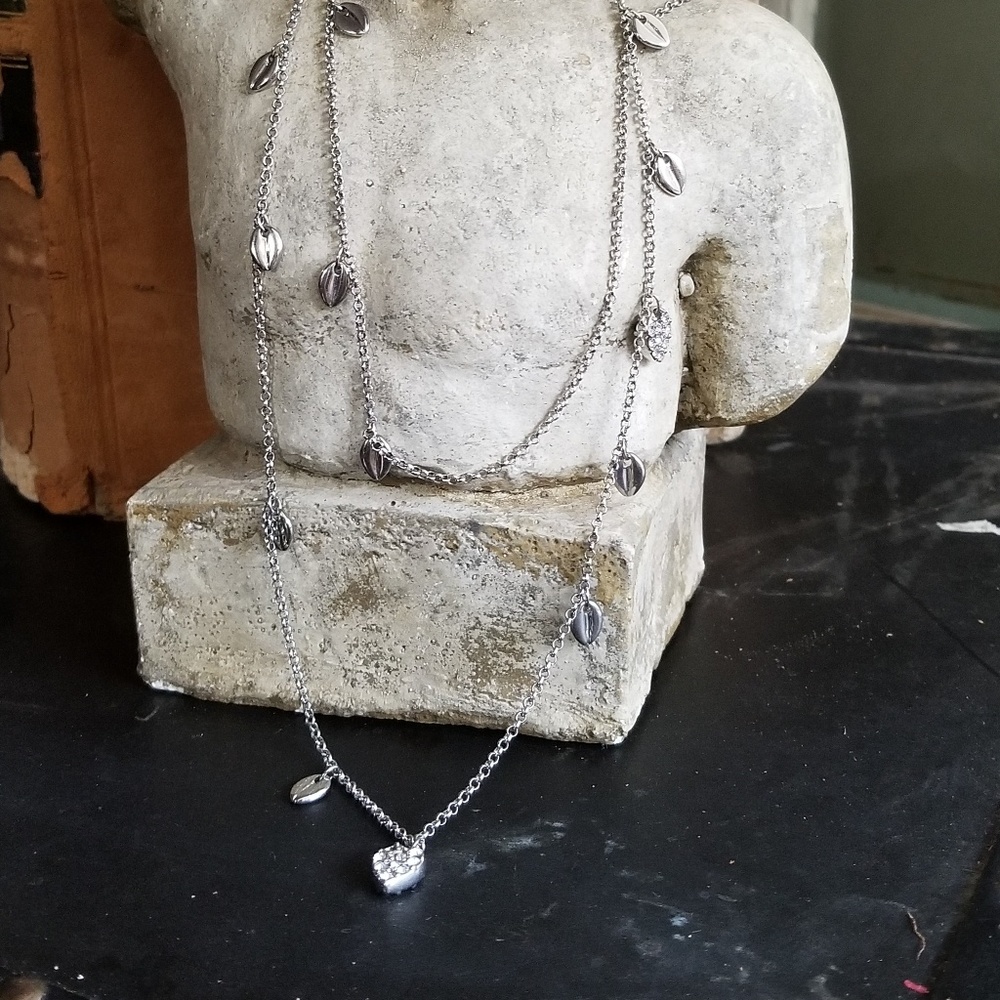 Rhinestone leaf necklace long chain vintage 90s